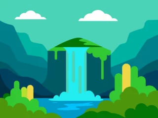 Gordijnen Vibrant fantasy landscape carton digital art illustration background wallpaper © Hafiz283