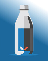 Isolated blank bottles of water and milk, plus a vector illustration of a water bottle, are common drink objects
