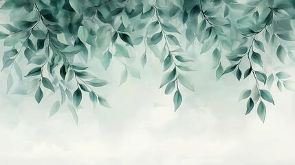 Delicate, muted green leaves gracefully cascade down a pale background.
