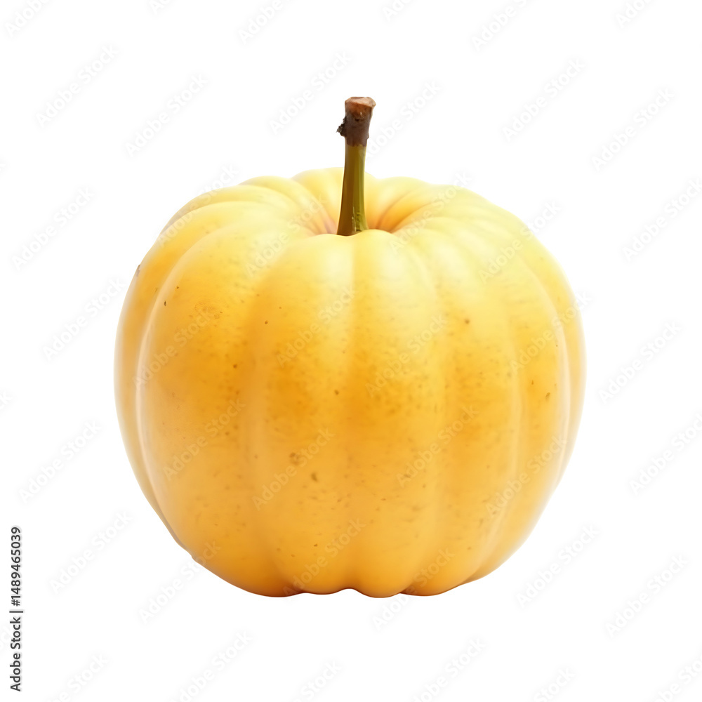 Poster photorealistic close up of a single asian pear against a plain background, emphasizing the delicate 