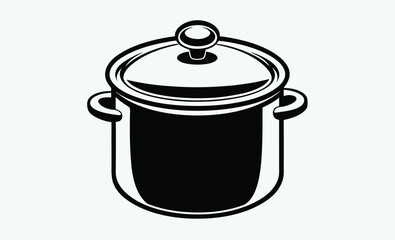 Stockpot line art, Cooking pot icon, Kitchen pot vector, Soup pot outline, Large pot graphic, Covered pot silhouette