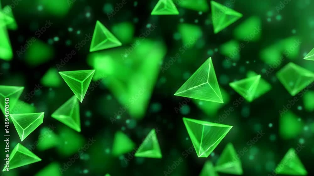 Aufkleber digital animation of floating green triangles against a dark green background
