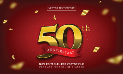 50th anniversary luxury gold color 3d text effect