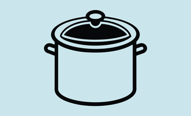 Stockpot line art, Cooking pot icon, Kitchen pot vector, Soup pot outline, Large pot graphic, Covered pot silhouette