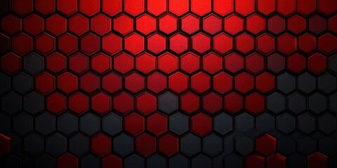 Close-up view of a red and black hexagonal tile pattern with 3D depth effect creating a modern geometric texture