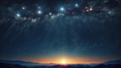 Fototapeta premium Majestic Sunrise Over a Mountain Range Under a Starry Sky