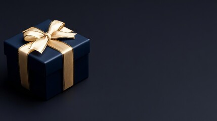 Obraz premium Elegant gift box with a golden ribbon on a dark background.