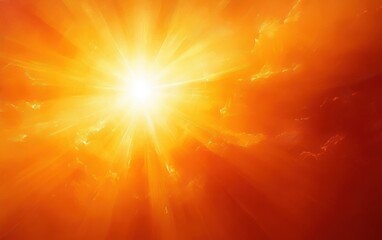 Obraz premium Bright radiant sunlight shining through scattered clouds with intense warm orange and yellow hues creating a glowing sky