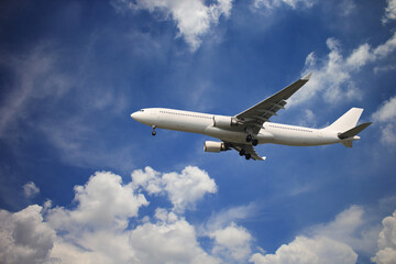 Airplane with beautiful sky on background,Travel and transportation concept.