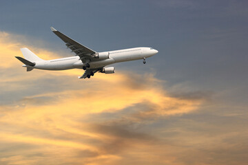 Airplane with beautiful sky on background,Travel and transportation concept.