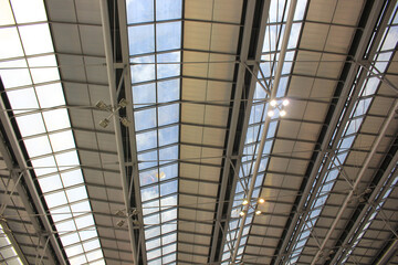 Metal roof beam sctructure in the airport building