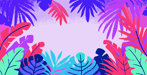 Vibrant Tropical Leaves Frame Background Illustration
