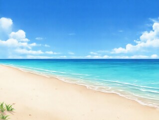 Obraz premium A serene beach landscape with calm waters and soft sand.