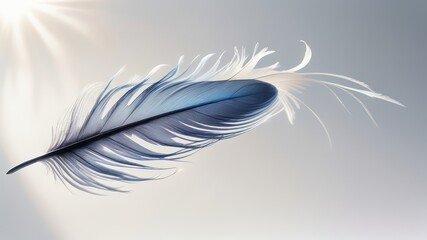 Naklejka premium Single Blue Feather Floating in Sunlight A Serene Image