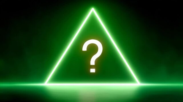 Glowing Green Triangle with Question Mark in Dark Background Evoking Mystery and Curiosity