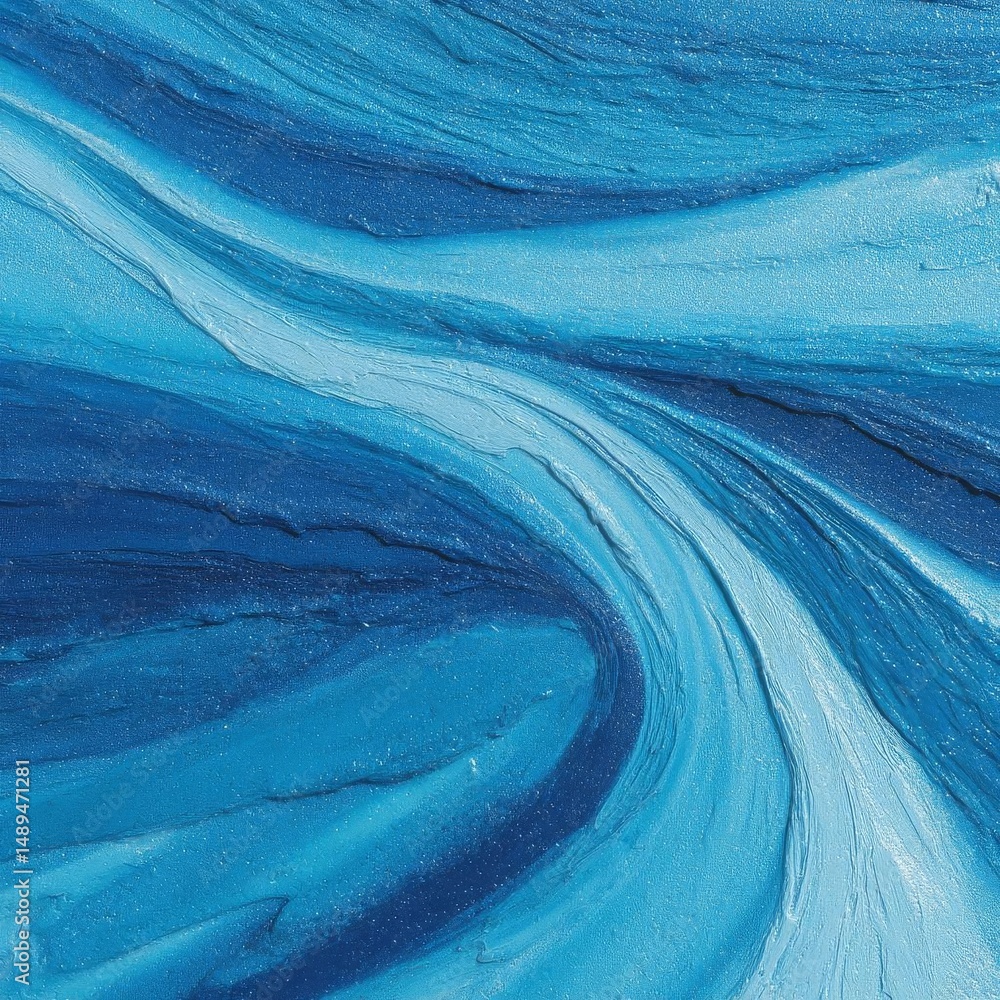Poster blue abstract painting with flowing patterns and textures.