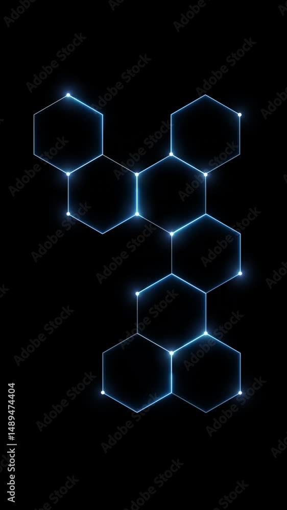Poster glowing hexagonal grid on black background