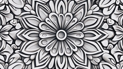 Intricate 3 d embossed floral mandala pattern gray scale texture background