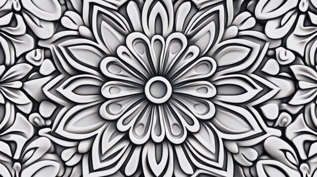 Intricate 3 d embossed floral mandala pattern gray scale texture background