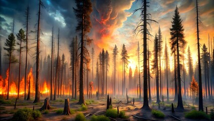 Forest Fire at Sunset