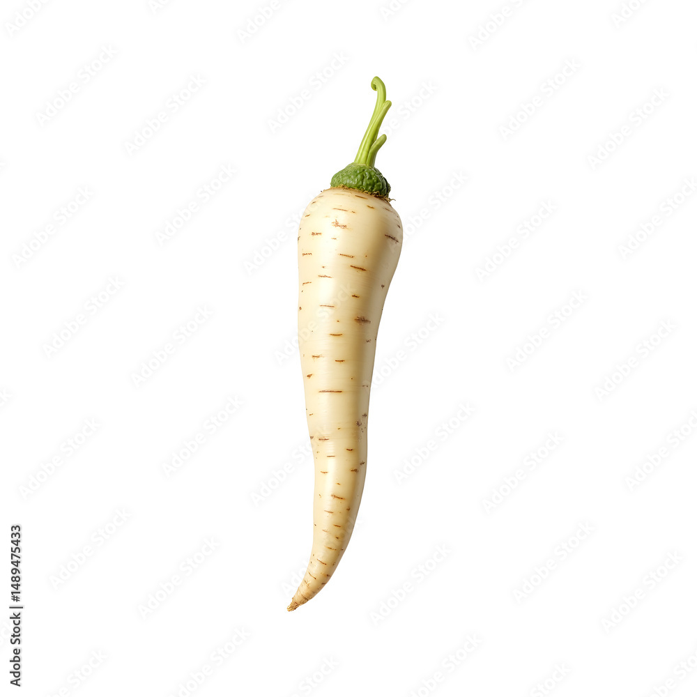 Poster photorealistic depiction of a single isolated parsnip showcasing its natural beauty and nutritional 