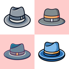 fedora flat illustration flat style