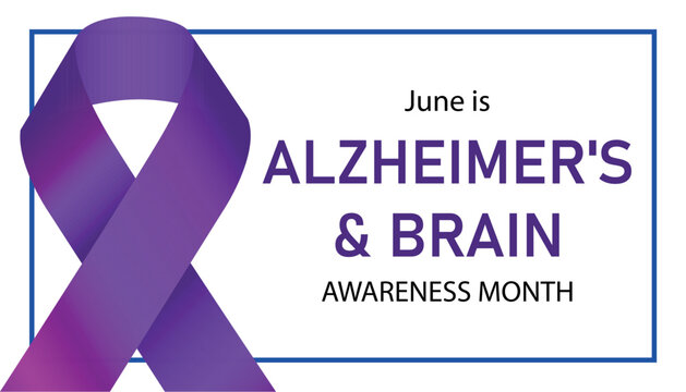 Alzheimer's and Brain Awareness Month. June. Purple awareness ribbon. Ideal for Alzheimers and Brain Awareness Month celebration. Vector banner. Eps10