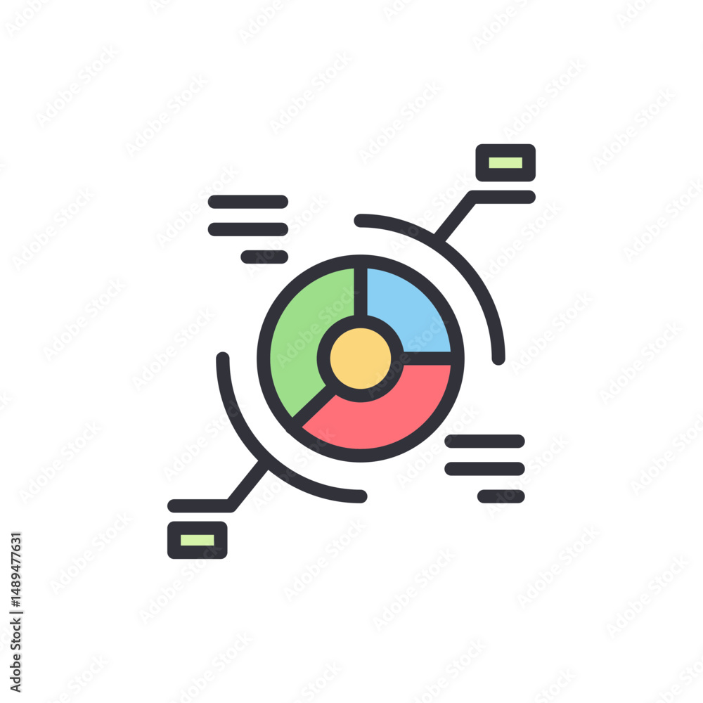 Poster infographic element showing data representation with circular segmentations