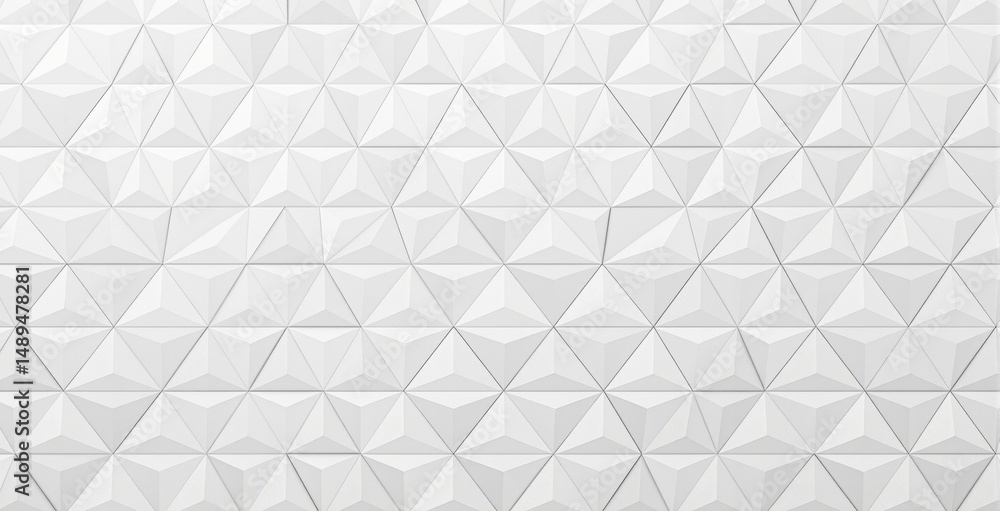 Poster abstract 3d white triangular geometric tiles forming a seamless pattern on a bright background, conc