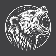 Naklejka premium Rustic Bear Head Portrait Drawing – Vintage Wildlife Animal Vector Artwork for Nautical Apparel, Posters, and T-Shirt Designs on Dark Background