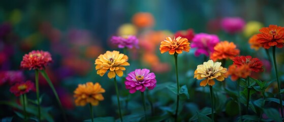 Obraz premium Zinnia garden offers colorful blossoms and peaceful botanic serenity