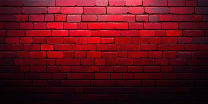 Dark red brick wall illuminated by focused lighting creating a gradient effect from bright red at the top to deep shadow at the bottom