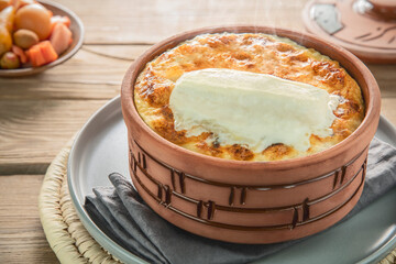 Arabic Cuisine; Egyptian baked rice ''Muammar Rice''. It's combination of rice, cream and milk. Topped with piece of fresh clotted cream.