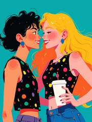 A playful interaction between a girl and a boy at a computer desk showcases creativity, connection, and collaboration in a flirtatious manner, capturing youthful energy