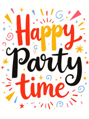 This vibrant image features a playful 'Party Time' design, perfect for conveying a festive atmosphere, complete with bright colors and whimsical shapes to inspire joy and celebration.