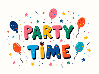 This vibrant image features a playful 'Party Time' design, perfect for conveying a festive atmosphere, complete with bright colors and whimsical shapes to inspire joy and celebration.