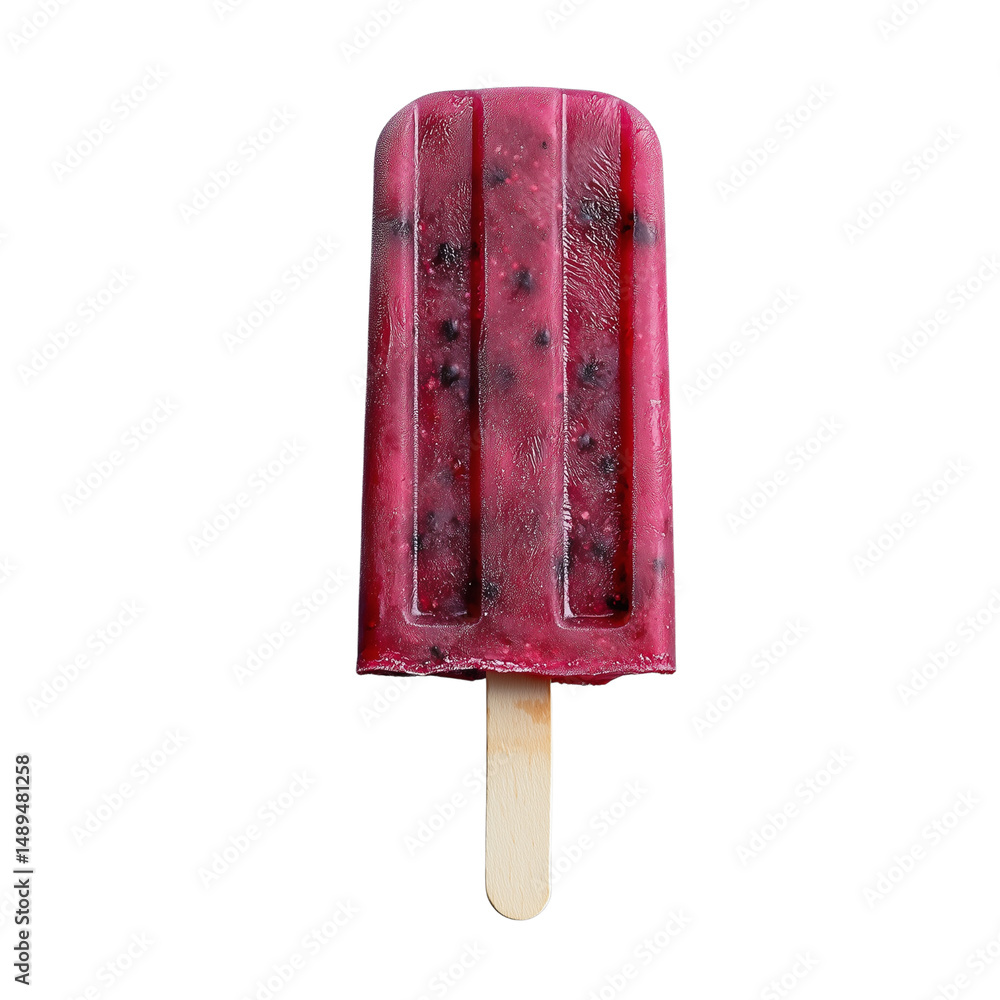 Poster a popsicle with a textured red surface and a wooden stick. isolated on white background and transpar