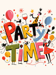 This vibrant image features a playful 'Party Time' design, perfect for conveying a festive atmosphere, complete with bright colors and whimsical shapes to inspire joy and celebration.