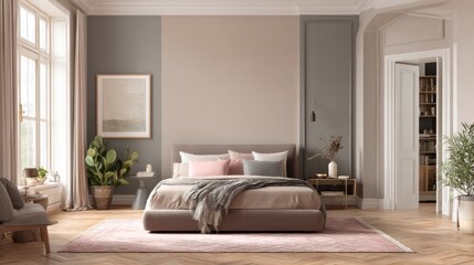 Fototapeta premium Elegant bedroom interior with warm color palette