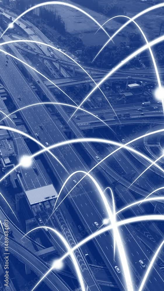 Poster smart digital city highway with globalization graphic of connection network abstract line . concept 