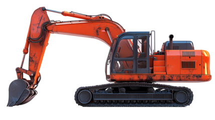 Isolated orange excavator on a black background industrial equipment