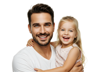 Father holding smiling daughter close in a loving embrace