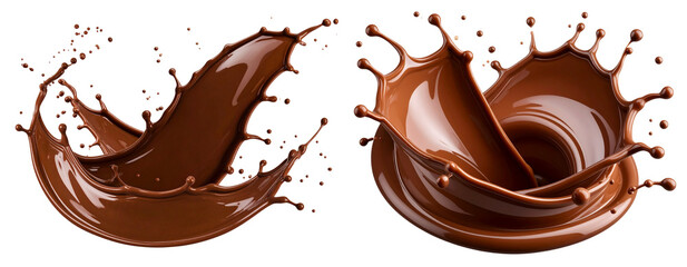 Artistic Melted Chocolate Flow and Splatter Set, Transparent Background Cutout