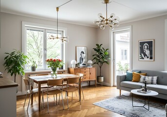 Fototapeta premium Bright living and dining room view