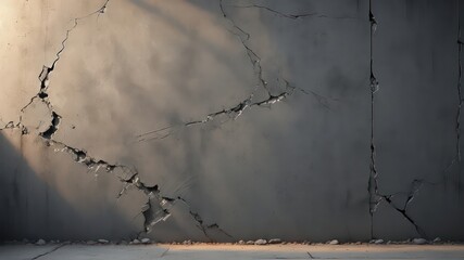 Textured Concrete Wall with Cracks and Sunlight Shadow