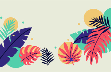 Naklejka premium Tropical Leaves Background: Colorful Palm & Monstera Illustration