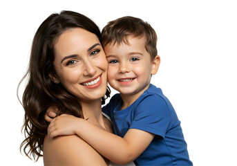 Woman Holding Young Child Smiling on Transparent Background