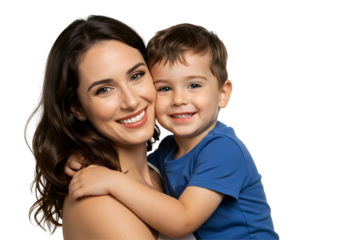 Woman Holding Young Child Smiling on Transparent Background