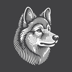 Obraz premium Rustic Dog Head Portrait Drawing – Vintage Loyal Pet Animal Vector Artwork for Casual Apparel, Posters, and T-Shirt Designs on Dark Background