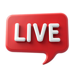 A red speech bubble with the word live in white letters  in a rendered style isolated on transparent backgruond
